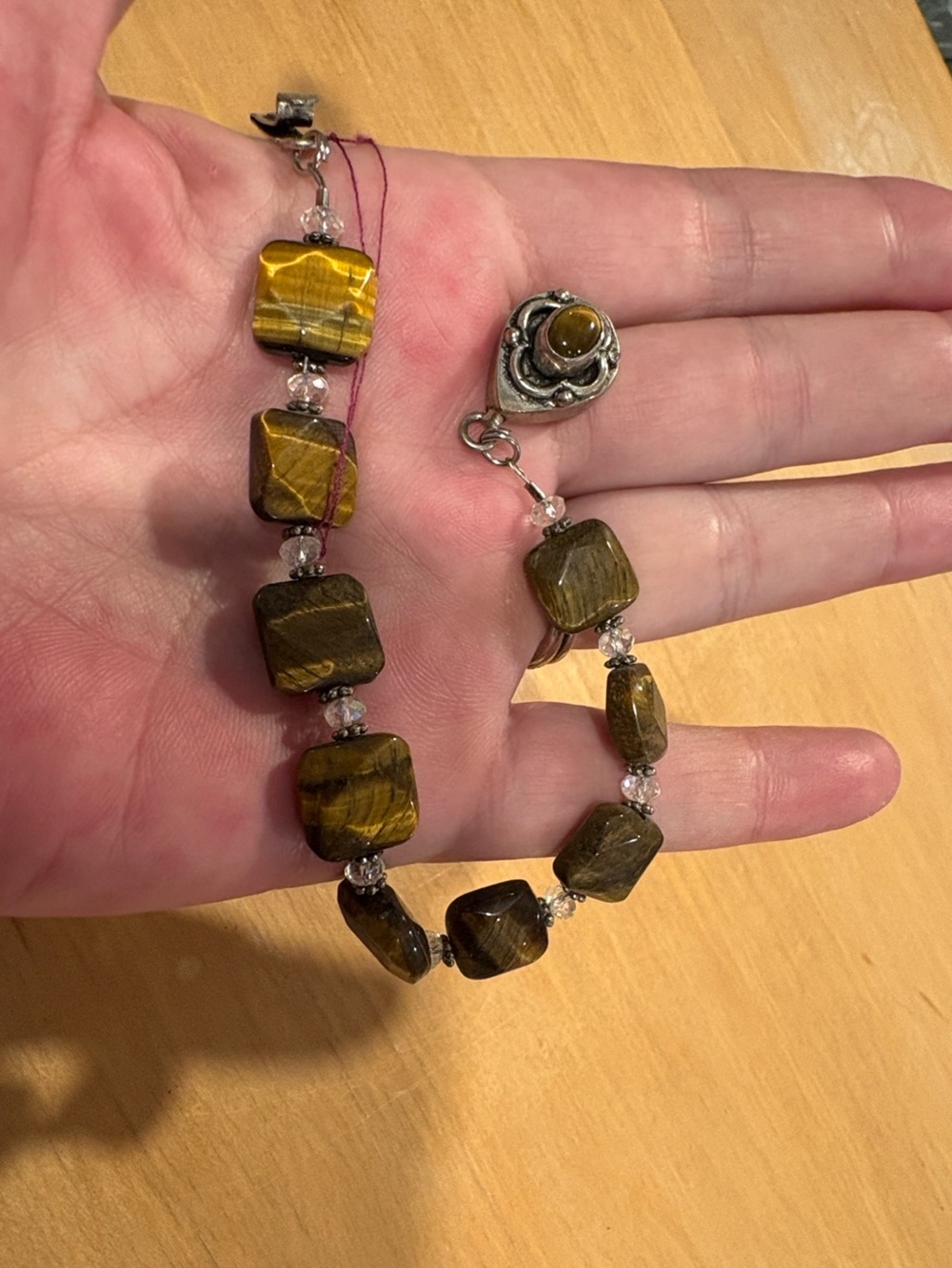 Tiger's Eye Beaded Bracelet with Decorative Toggle